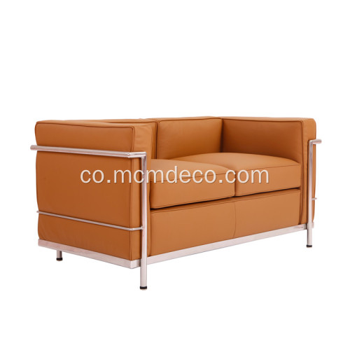 Canapè 2 posti Le Corbusier LC2 in pelle marrone